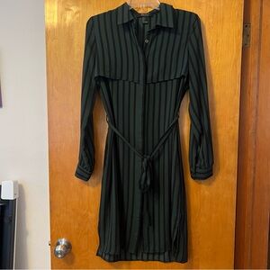 Forever 21 Shirtdress Striped Tie Waist Green/Black Size S